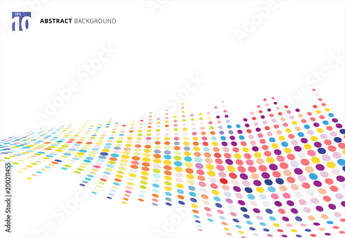 Abstract colorful halftone texture wave dots pattern perspective isolated on white background.