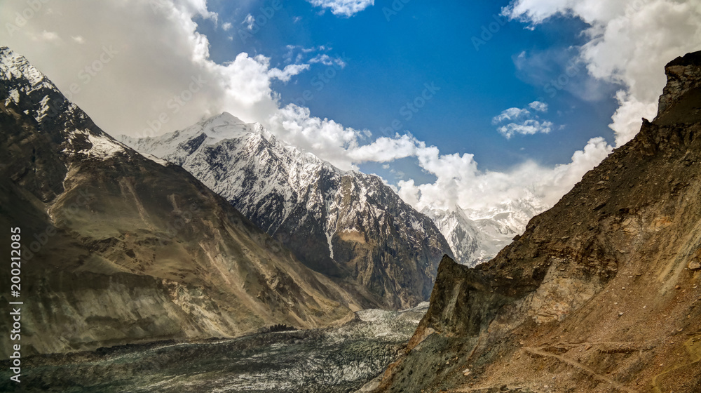 View to Bwaltar peak and Barpu glacier, Karakorum mountains Pakistan