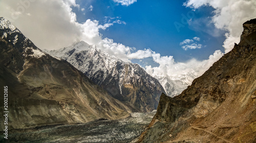 View to Bwaltar peak and Barpu glacier, Karakorum mountains Pakistan photo