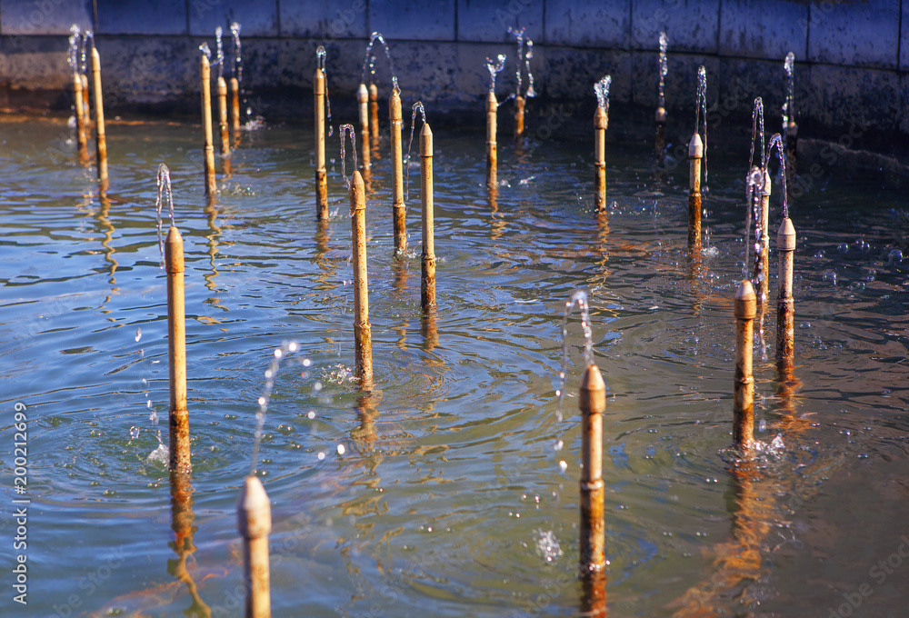 Streams of water from fountain