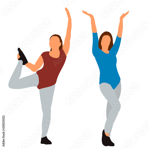 isolated, flat style, girl doing exercises