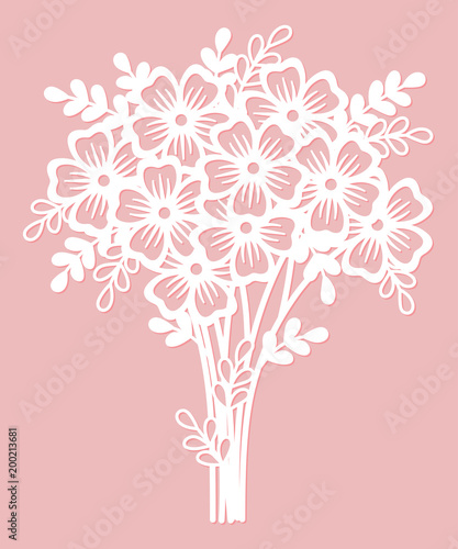Openwork bouquet of flowers. Laser cutting template suitable for decorations, cards, interior decorative elements.
