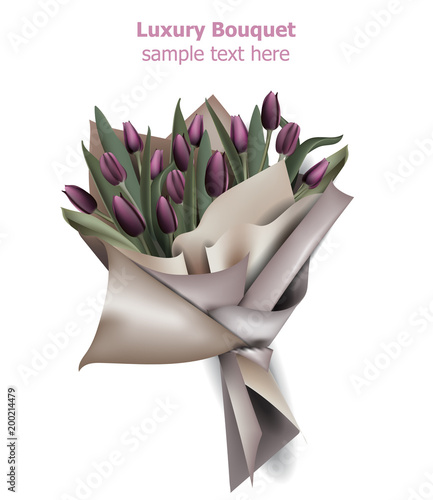 Tulip flowers bouquet Vector. Spring background. Realistic 3d illustrations