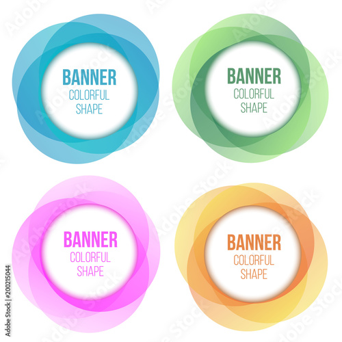 Creative vector illustration of colorful round abstract banners. Overlay colors shape art design. Fun label form. Paper style spot. Abstract concept graphic tag element for advertisements or printing.