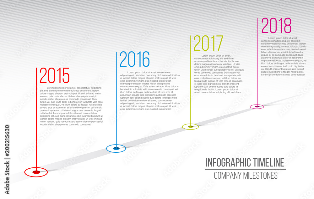 Creative vector illustration of company milestones timeline. Template