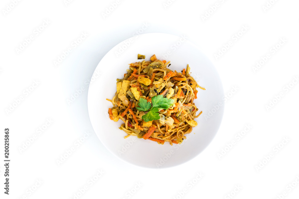 asian food fried noodle on the table