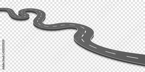 Creative vector illustration of winding curved road. Art design. Highway with markings. Direction, transportation set. Abstract concept graphic element. Way location infographic template. Pin pointer