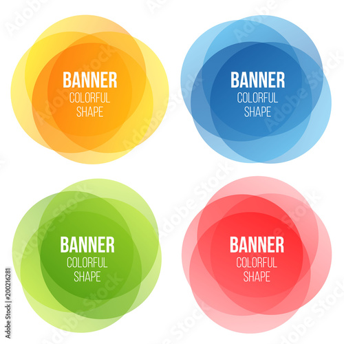 Creative vector illustration of colorful round abstract banners. Overlay colors shape art design. Fun label form. Paper style spot. Abstract concept graphic tag element for advertisements or printing.
