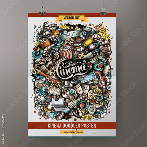 Cartoon doodles cinema poster template