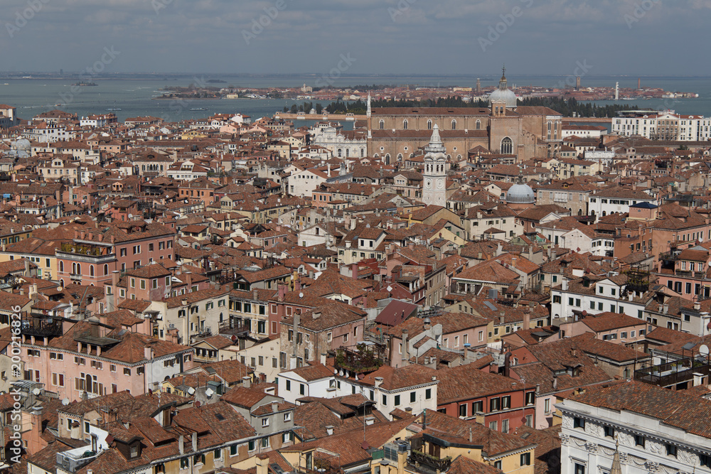 A landscape panorama of the old and modern city of Venice, Italy