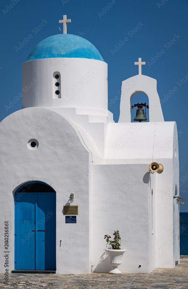 Exterior with cross and bell of St Nicholas  Greek Orthodox Church, Pernera, Cyprus