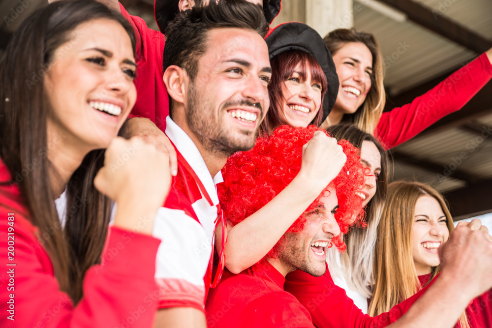 Naklejka premium Football fans supporting their team at the arena for the world championship,