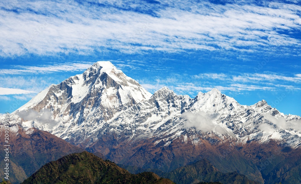 Mount Dhaulagiri with clouds on sky