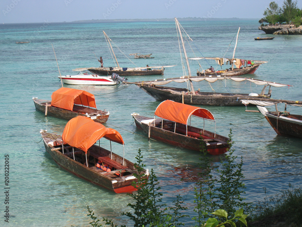 Boats on the coast of Zanzibar at the Indian Ocean