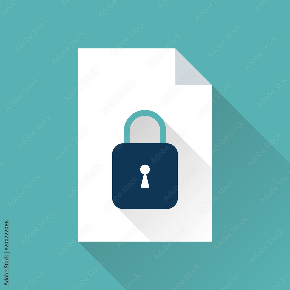 Private document illustration with padlock and blank paper in flat design and shadow. Illustration of document protection and personal data. Private document illustration with padlock and blank paper in flat design and shadow. Illustration of document protection and personal data.