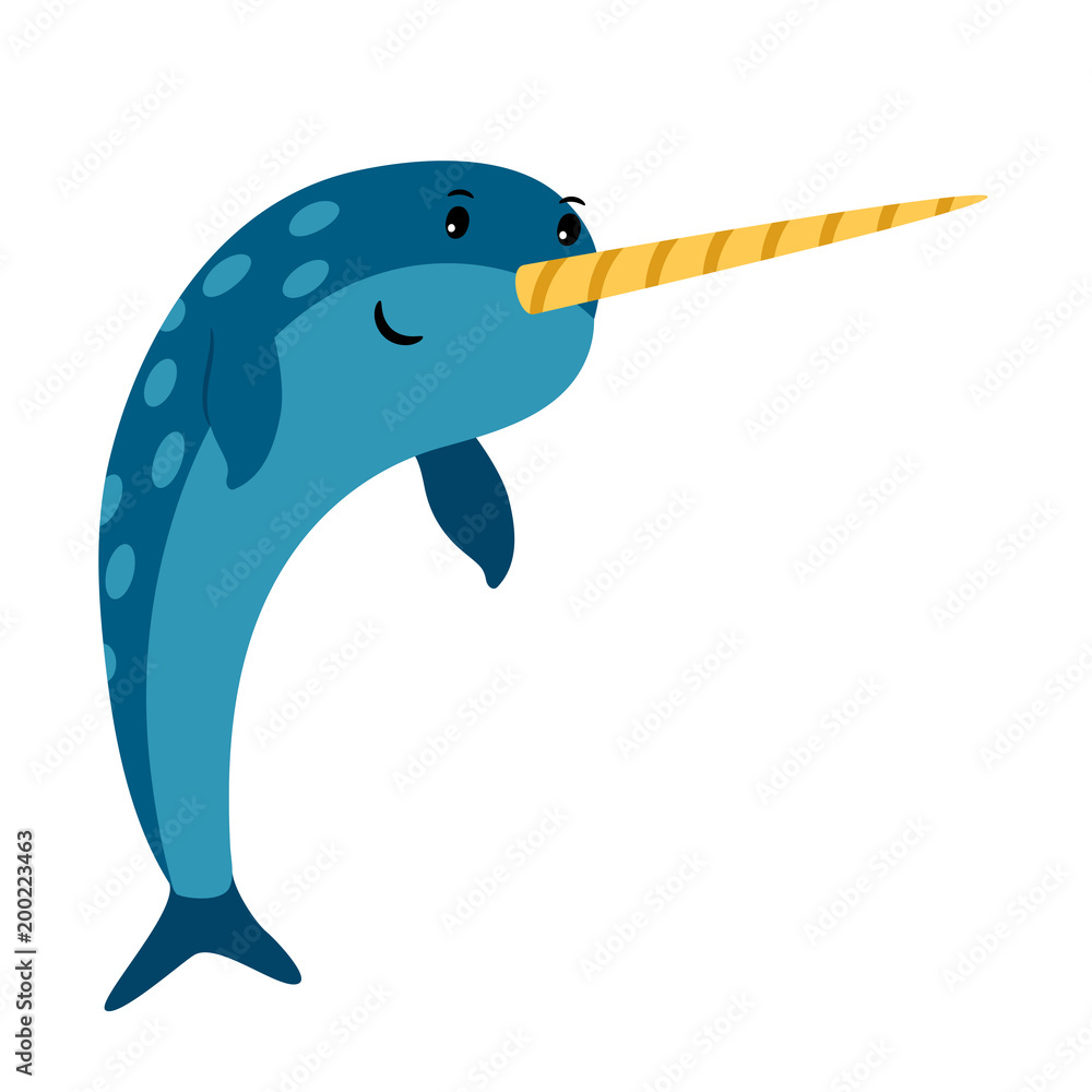 Blue narwhal sea animal icon - obrazy, fototapety, plakaty 