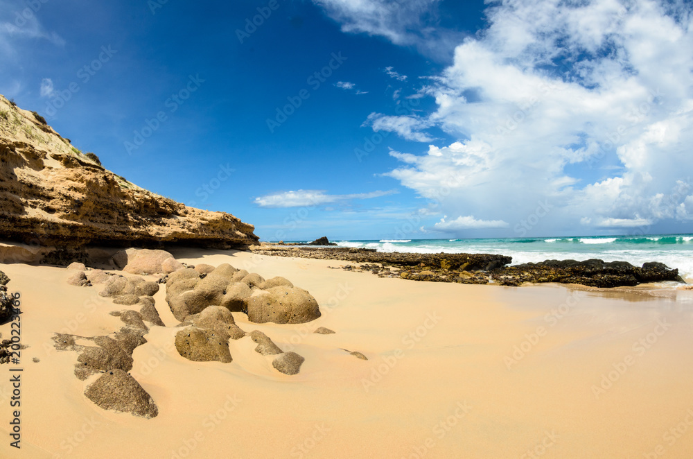 Obraz premium Scenics from the bay of Cabo Pulmo, where the desert meets the sea, Baja California sur Mexico.