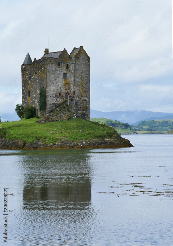 Scotland, Castle Stalker is a four-storey tower house or keep picturesquely set on a tidal islet on Loch Laich, an inlet off Loch Linnhe