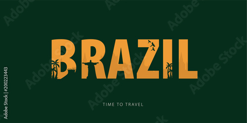 Brazil. Travel bunner with silhouettes of sights. Time to travel. Vector illustration