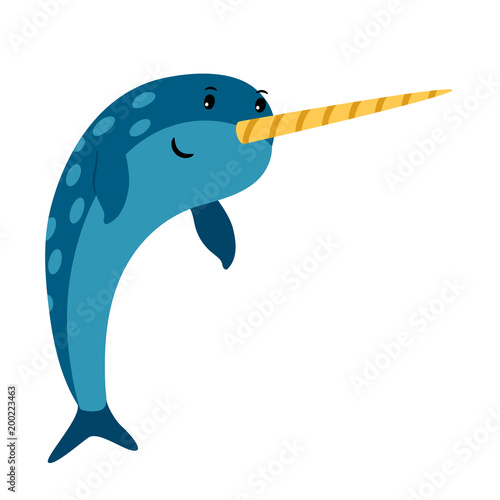 Blue narwhal sea animal icon photo