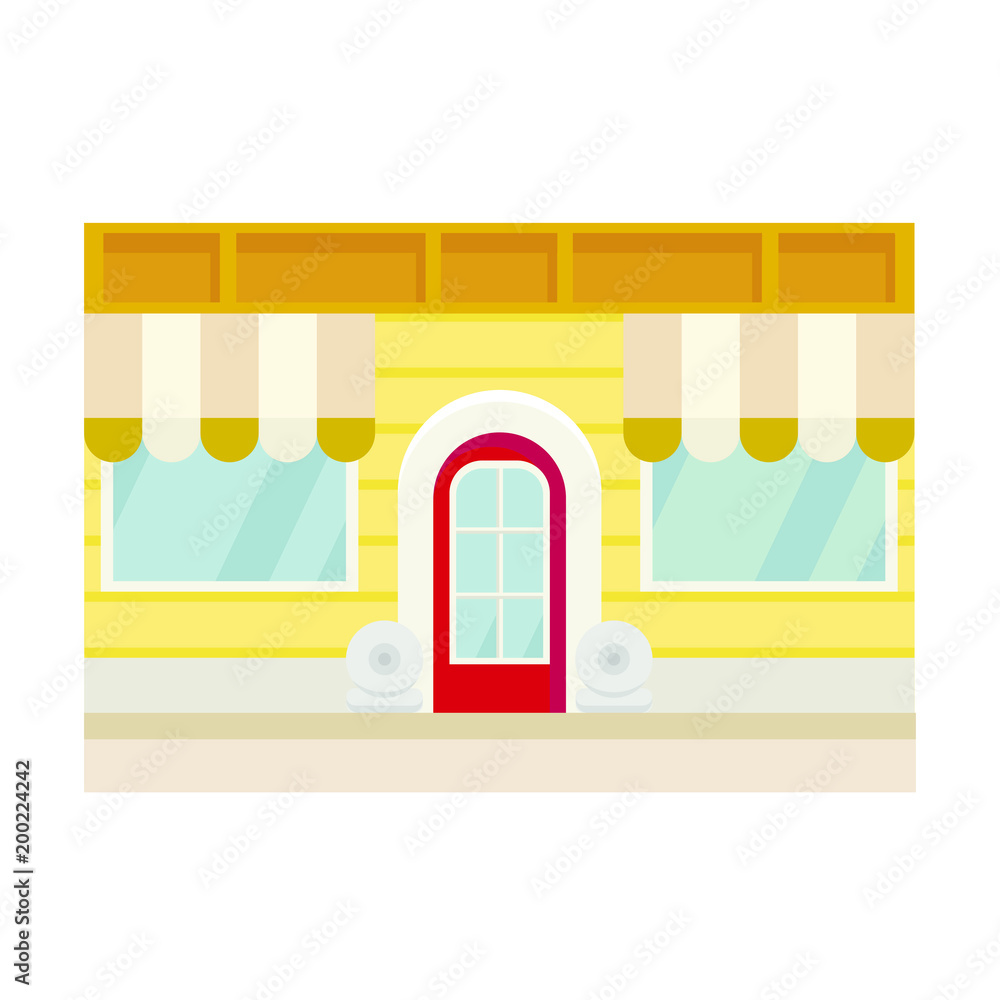 Icon of the chalet facade of the building with a red door and windows Icon of the chalet facade of the building with a red door and windows