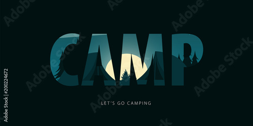Theme of wild nature, survival in the wild, hunting, camping, trip. Mountain landscape. Wildlife. Vector Illustration