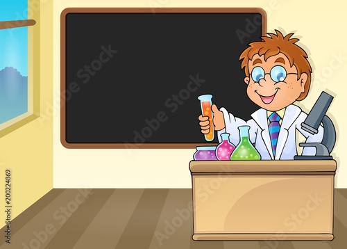 Chemistry teacher by blackboard