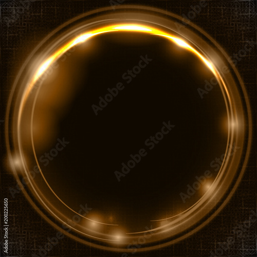 Golden light effects on round placeholder for your text on dark brown background