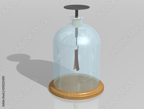 Electroscope. Used in physics education to demonstrate the principles of electrostatics. 3D illustration on a gray background.