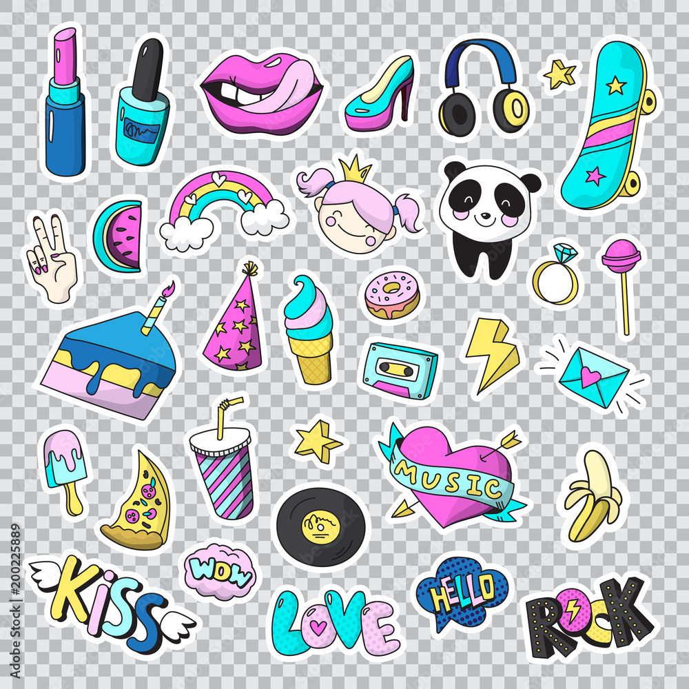 Fashion Patch Badges Icon Set Fashion Patch Badges Icon Set
