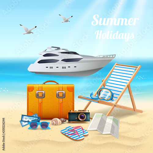 Summer Holidays Realistic Beautiful Composition