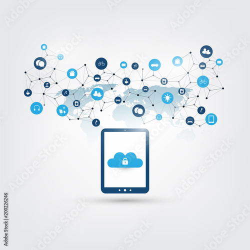 Cloud Computing Design Concept - Digital Network Connections, Technology Background