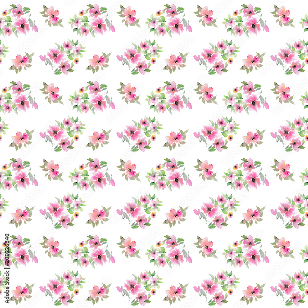 Seamless floral background. Fabric floral pattern. Textile pattern template. Painting leaves. Watercolor floral background. Wedding invitation design.