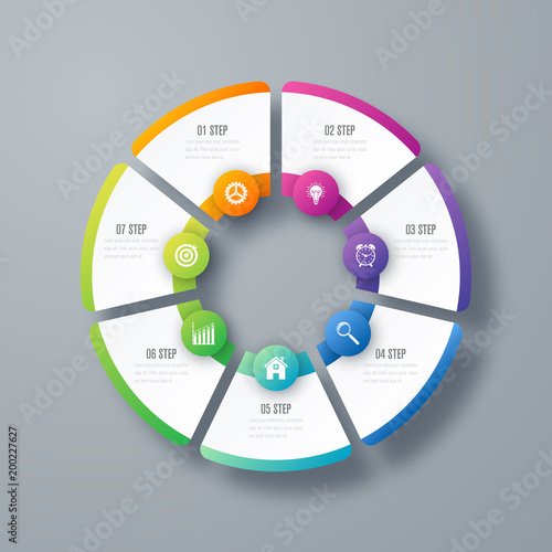 Infographics template 7 options with circle