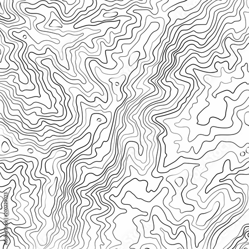 Abstract black and white topographic contours lines of mountains. Topography map art curve drawing. vector illustration.