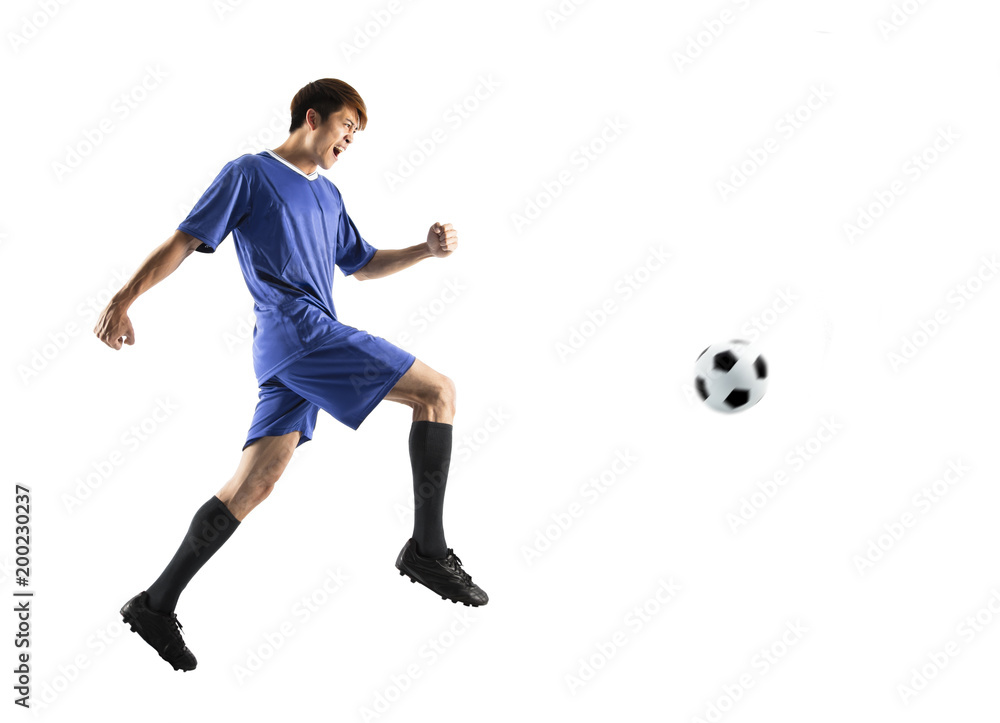 soccer player in action isolated white background