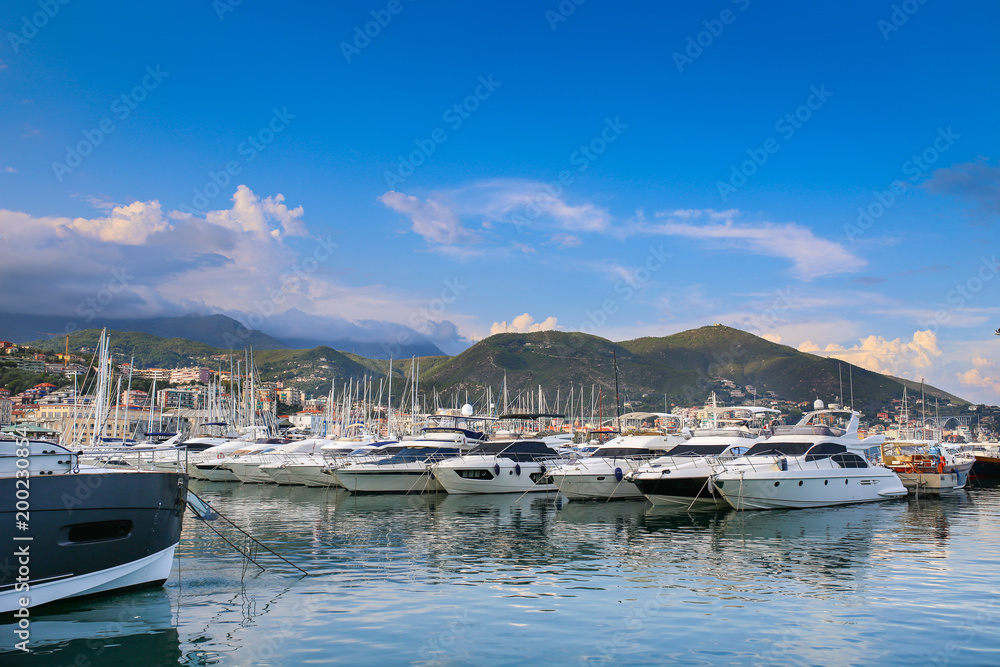 The Varazze Marina with sailing vessels and yachts, Ligury, Italy