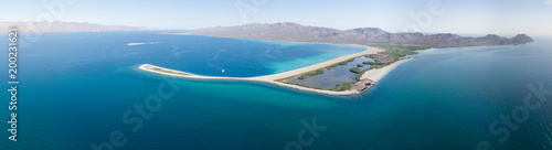 Aerial panoramic views of isla San Jose  Baja California   Sur  Mexico. Sea of cortez.