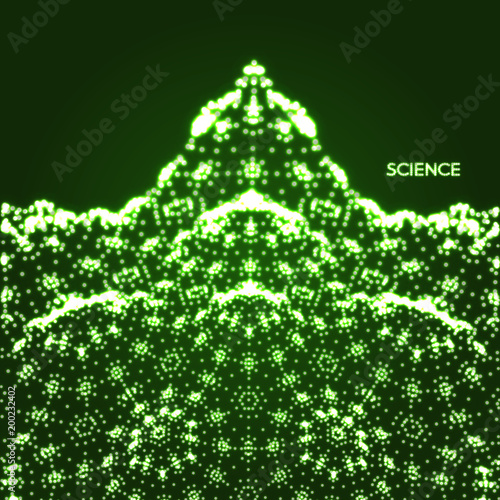 Futuristic landscape background with shiny grid. 3d low-poly terrain. Cyberspace grid. Vector illustration for Science, Chemistry or Education. © Login