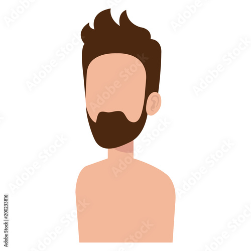 young man with beard shirtless avatar character vector illustration design