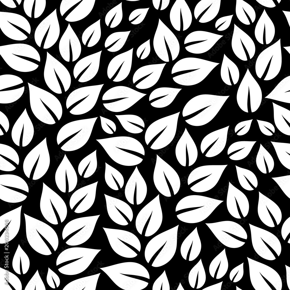 Black and white leaves seamless pattern, vector Black and white leaves seamless pattern, vector