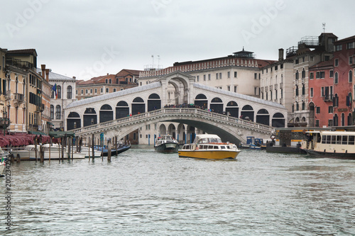 Boats on the Grand Canal near Rialto Bridge