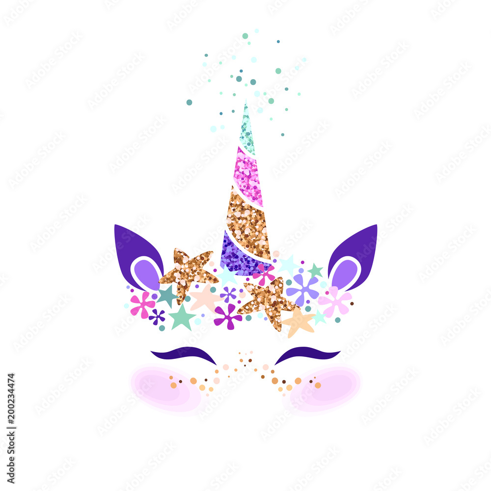 Unicorn head vector illustration. Can be used for fashion print design, kids wear, greeting and invitation card.