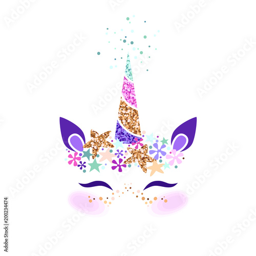 Unicorn head vector illustration. Can be used for fashion print design, kids wear, greeting and invitation card.