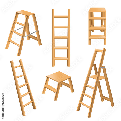 Wooden Ladders Realistic Set 