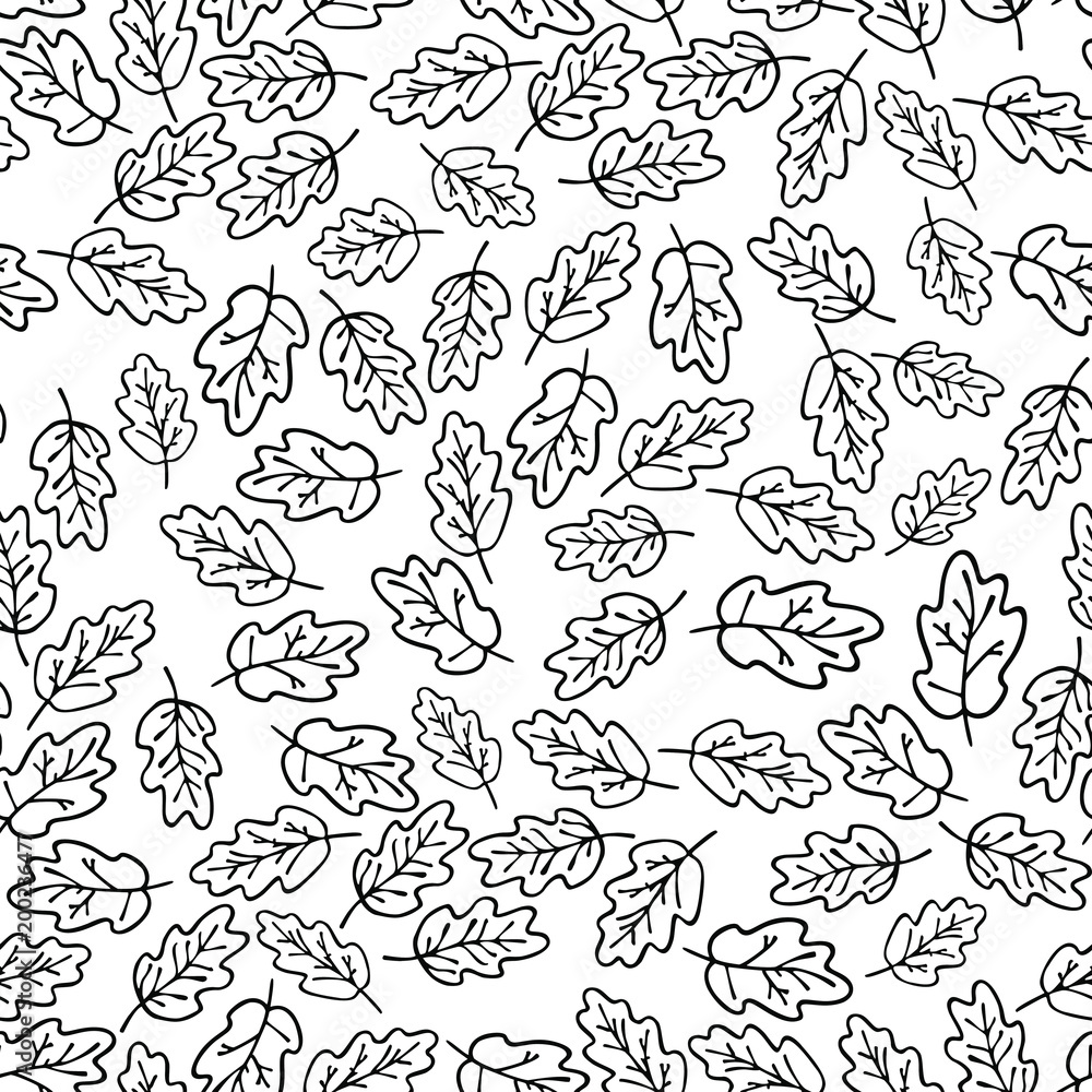 Vector seamless pattern of outline drawing oak leaves on white background. For fabric, cloth design, wallpaper, printing Vector seamless pattern of outline drawing oak leaves on white background. For fabric, cloth design, wallpaper, printing