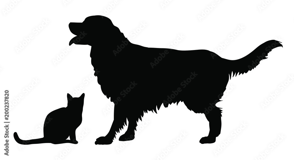 Set of silhouettes of the cat and the dog vector illustrations - Isolated on white background   犬と猫のシルエット　ベクターイラスト素材