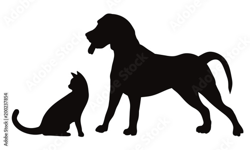 Set of silhouettes of the cat and the dog vector illustrations - Isolated on white background   犬と猫のシルエット　ベクターイラスト素材