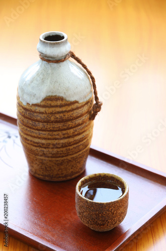 sake japanese oriental drink style on wood table