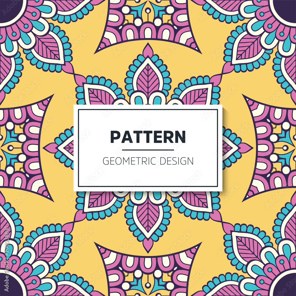 Naklejka premium Ethnic floral seamless pattern with mandalas